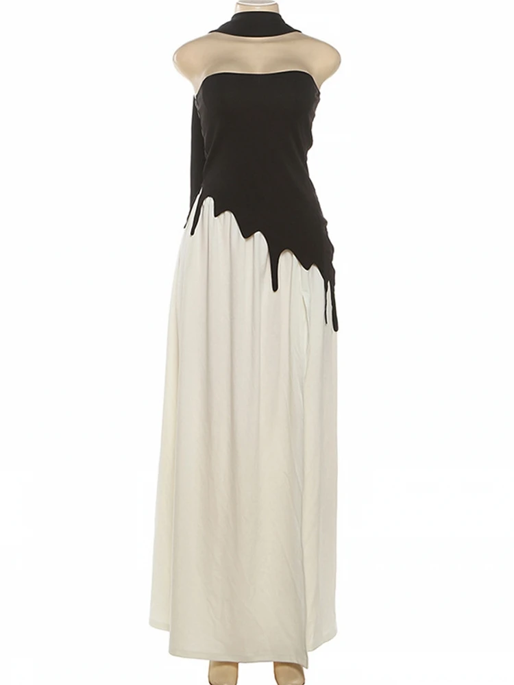 Elegante Zwei Stück Set Kleider Frauen Apricot Liebsten Tops Und Dünne Lange Maxi Röcke Sexy Club Weibliche Streetwear Passenden Anzug