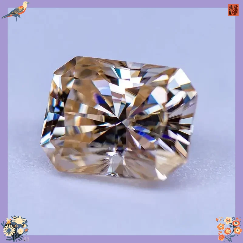 Moissanit-Stein, natürliche Farbe, Teegelb, Radiant-Schliff, im Labor gezüchteter Diamant für die Schmuckherstellung – Detail 10