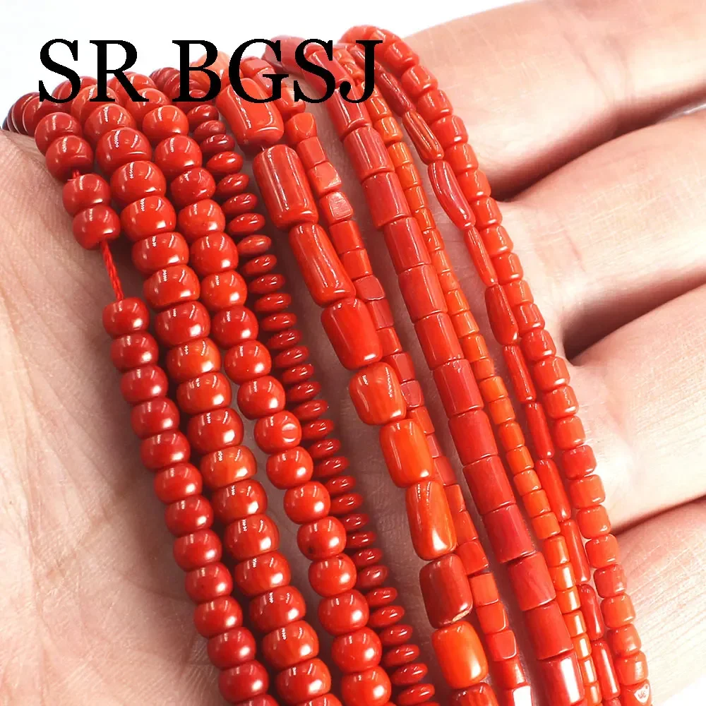 Small Irregular Tube Column Rondelle Genuine Natural Red Coral Jewelry Making Seed Beads  15\