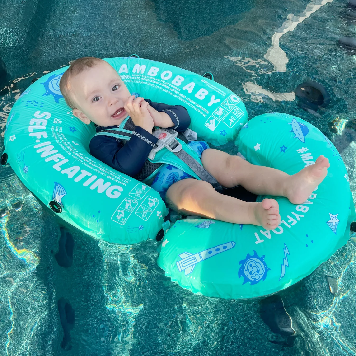 HECCEI Flotador Bebe, Mambobaby Auto Inflable Flotador Piscina con Toldo Anillo de Natación para Baby Swim Pool Playa Tina de 3 a 24 Meses