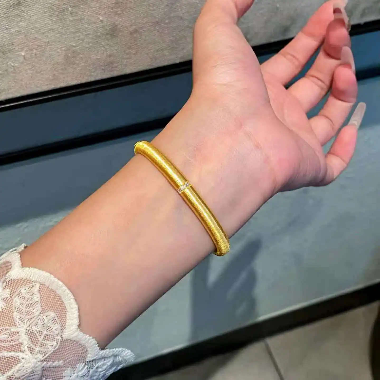 Luxury 24K 9999 Pure Gold real gold Women's Point Drill Wire Ragline Ring Buckle Bracelet
