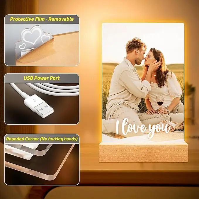 Personalized 3D Photo Lamp Custom Photo And Text Customized Valentine's Day Wedding Anniversary Birthday 3D Night Light Gifts