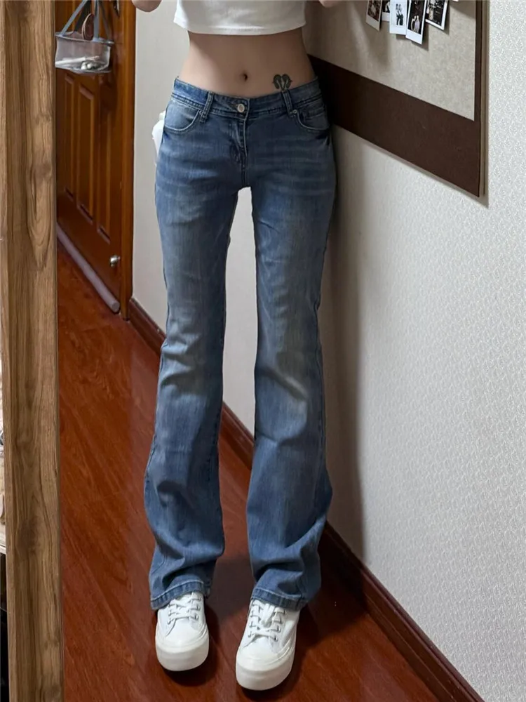 

High Waist Extended Claw Bell Bottom Jeans Women's Spring Autumn Slim Fit Elastic Slimming Vintage Blue Floor Length Pants