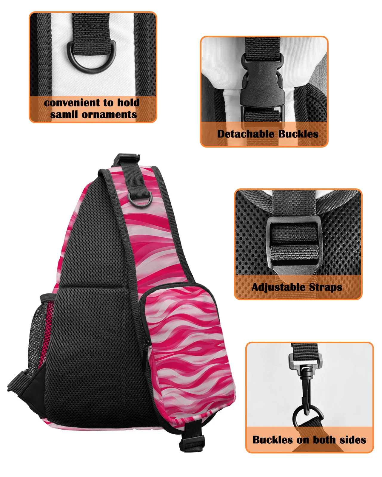 Bolsos de pecho Magenta distorsionados con gradiente abstracto para hombres y mujeres, bolsos de mensajero impermeables, bolsos de mensajero deportivos de viaje, bolso cruzado de un hombro