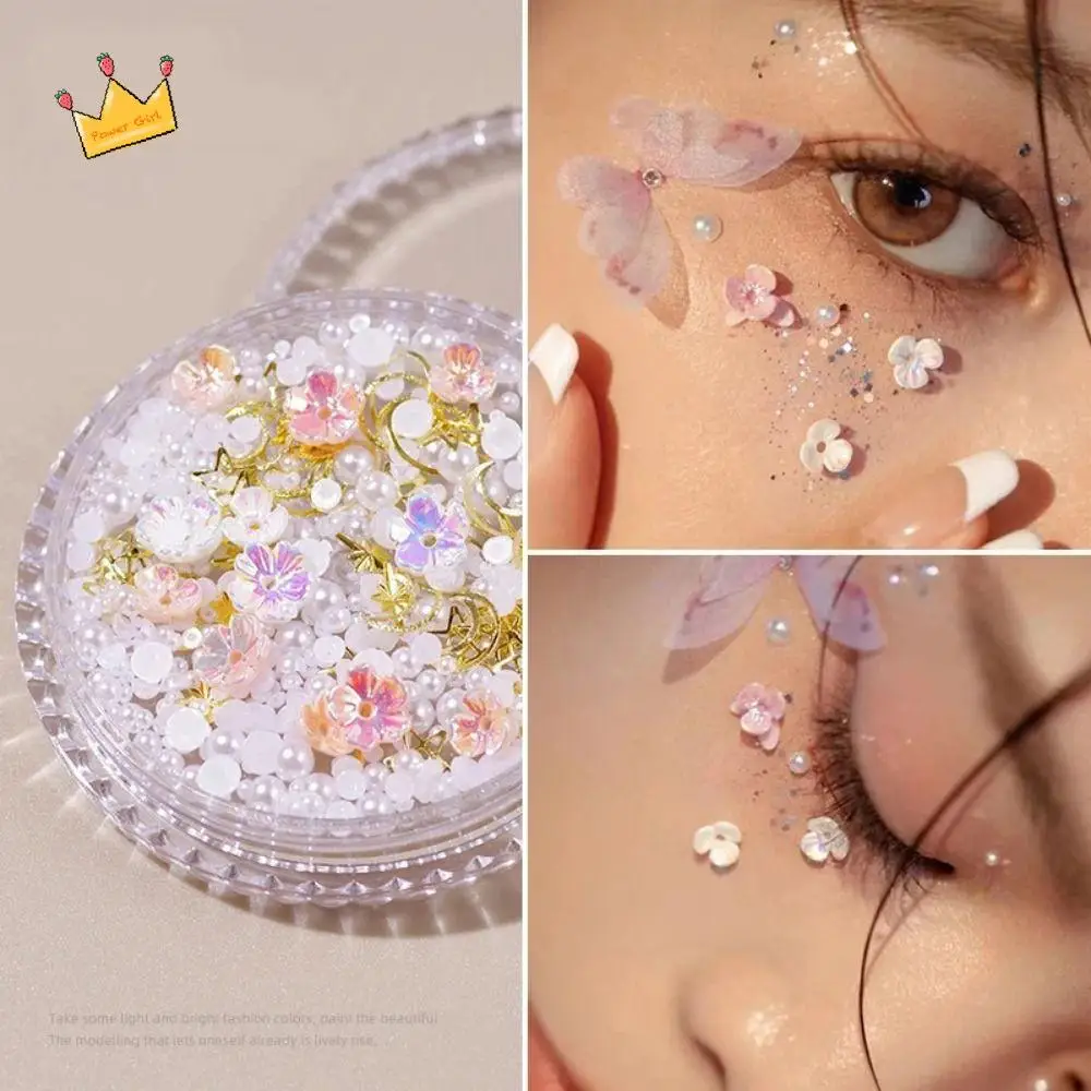 

1 Box Butterfly Face Makeup Decorative Patch Pearl Glitter 3D Rhinestones Sticker Adhesive Flower Eyes Face Facial Sticker
