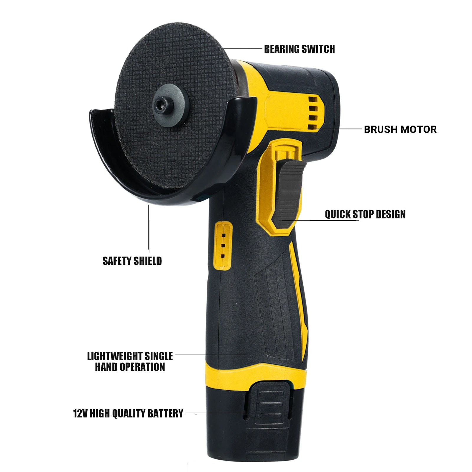 12V Draadloze Borstel Haakse Slijper Kit Slijpschijf 3 Inch/76 Mm Lichtgewicht Haakse Slijper Tool 2 Stuks lithium-Ion Batterij Oplader