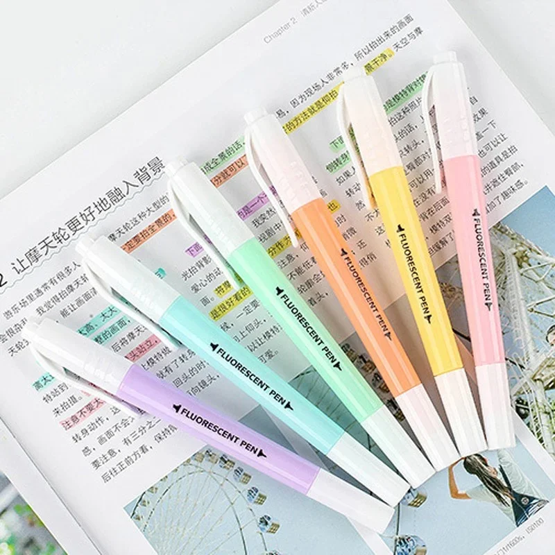 Double Ended Highlighter Pens Neon Fluorescent Markers 6Pcs Set for Office School Stationery Colorful Writing Tools