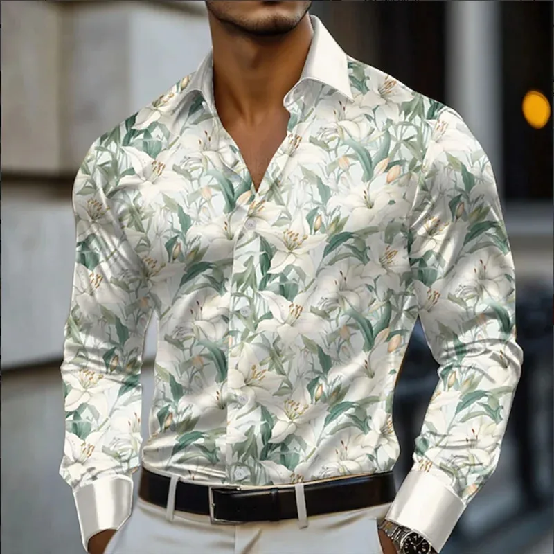 Camicia da uomo alla moda Top a maniche lunghe stampato con catena 3D a righe casual Top da uomo di alta qualità