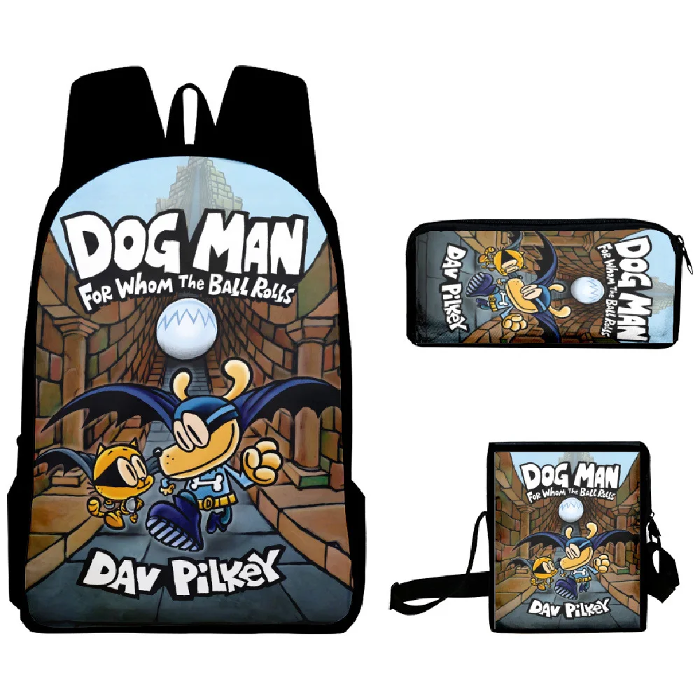 Trendy Popular Funny Dog Man 3D Print 3pcs/Set pupil School Bags Laptop Daypack Backpack Inclined shoulder bag Pencil Case