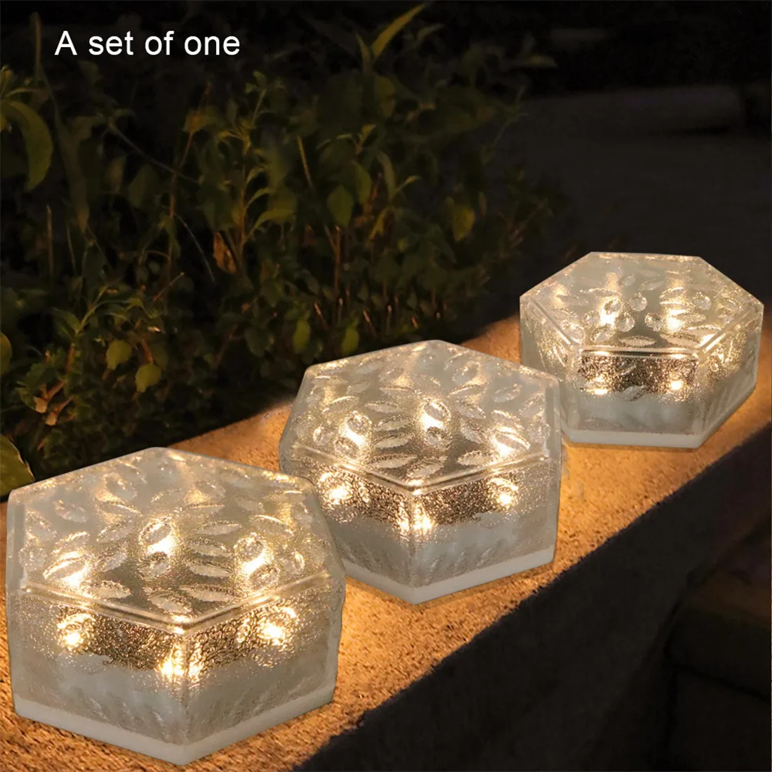 ไฟสนามกันน้ำพลังงานแสงอาทิตย์ทรงหกเหลี่ยมตกแต่งโคมไฟอิฐน้ำแข็งสำหรับสวนบันได (B)