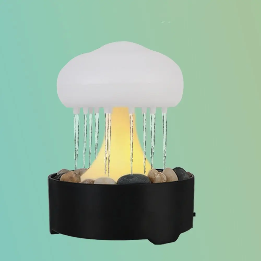 Lampe de fontaine électrique en plastique avec petits ornements, veilleuse de nuage de pluie ultra silencieuse, lampe de chevet simulée amusante, lampe de chambre créative