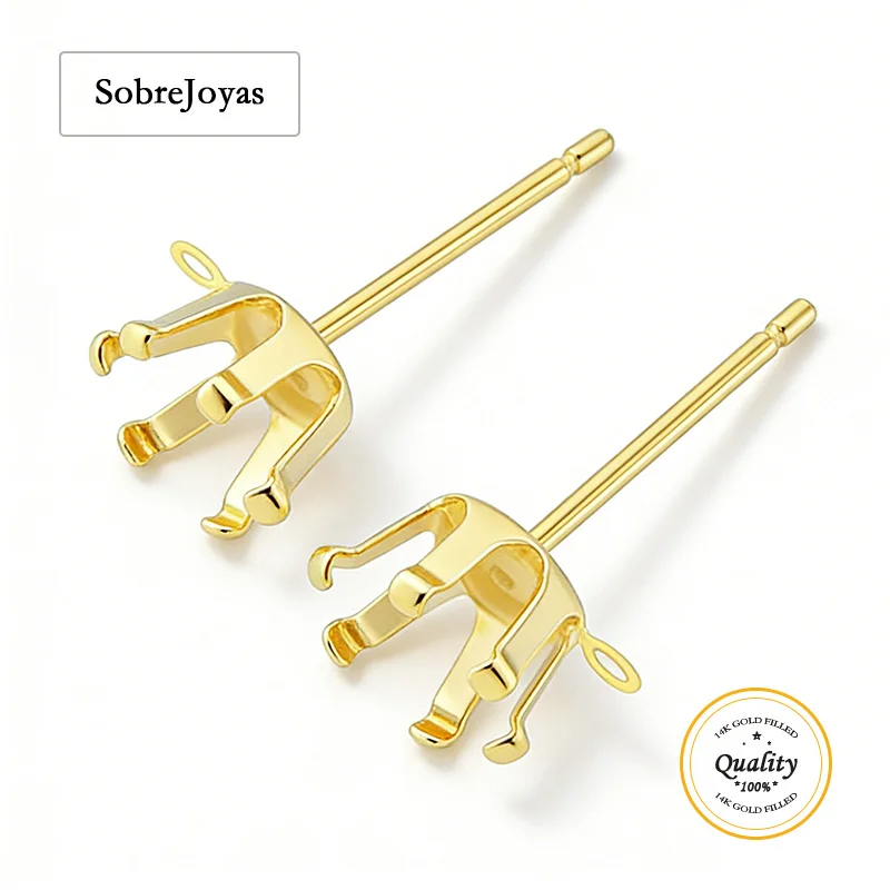 

14K Gold Filled Stud Seis-Prong Earring Setting, Solitaire Earring Post, Claw Earring Setting, Earring Component 5mm 6mm