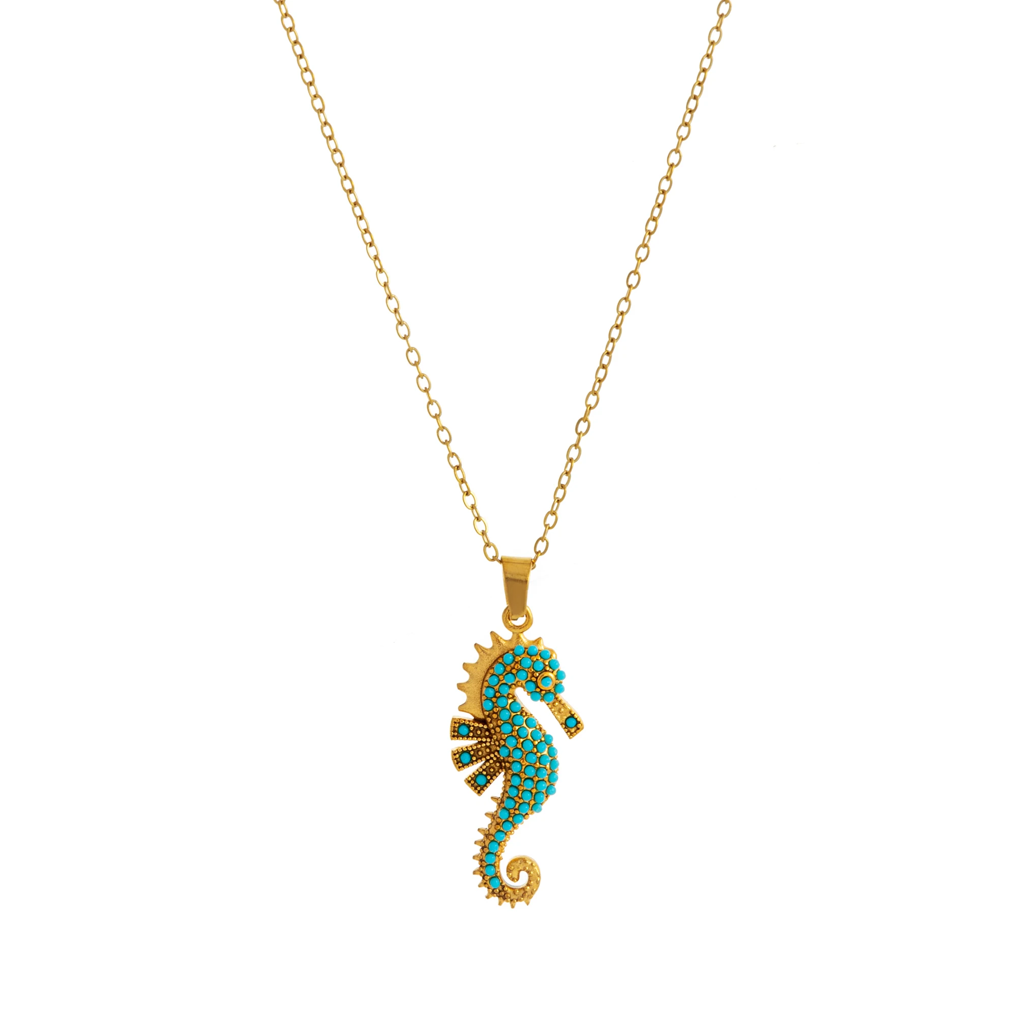 Halskette mit Seepferdchen-Anhänger | 18 Karat vergoldeter Edelstahl mit Zirkon-Inlay, Schmuck für Damen – Detail 6