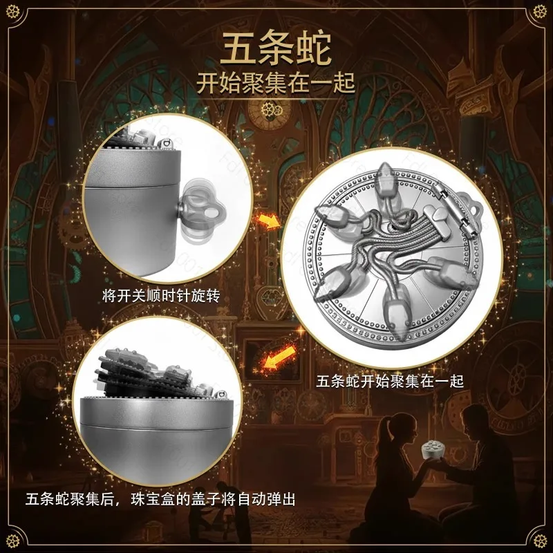 Creative Five Snake Door Ring Box - Rotating Opening Retro Mechanical Jewelry Box for Proposals Three-Dimensional Relief Design