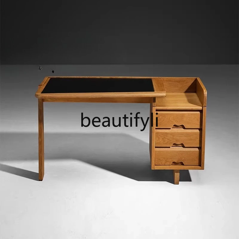

Medieval white oak desk creative wabi artist home leather writing desk desk