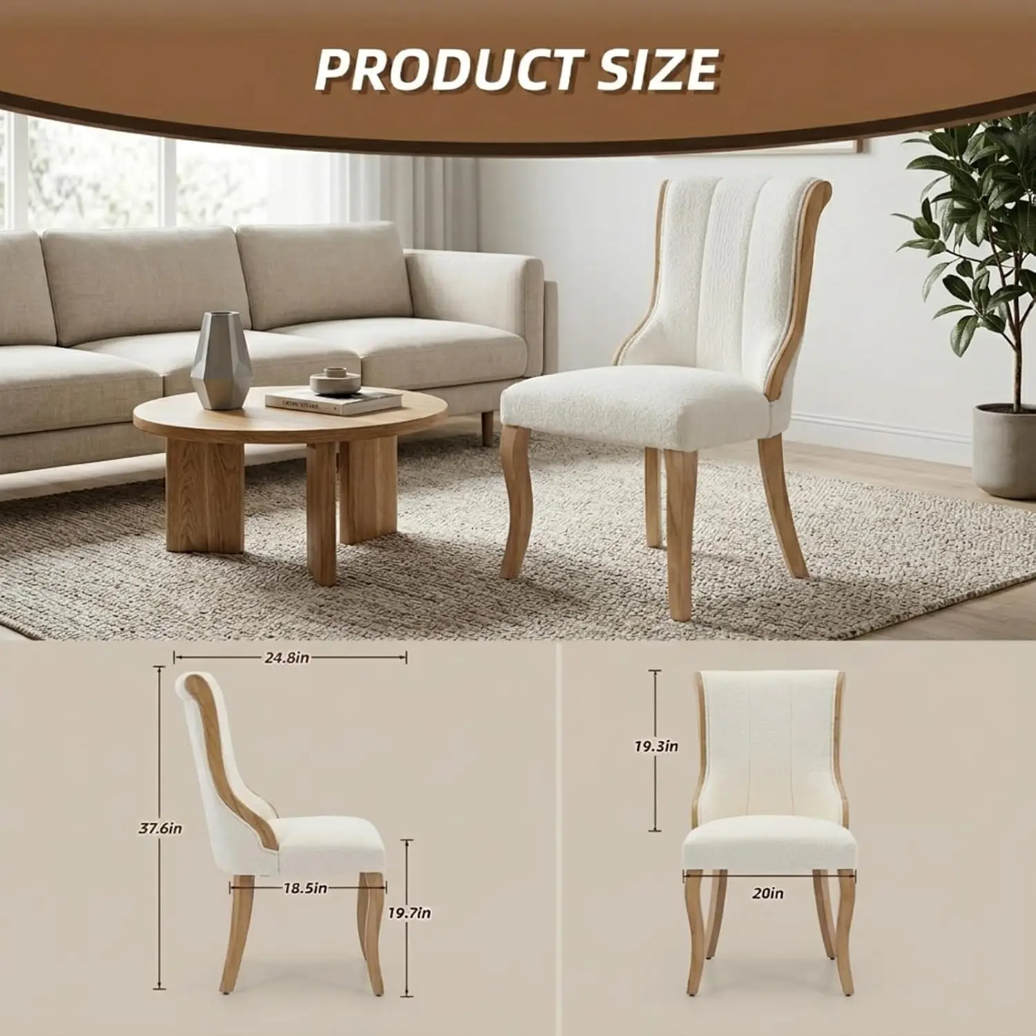 Wooden Dining Chairs Set of 6, Mid Century Modern Upholstered Kitchen & Dining Room Chairs with Solid Wood Legs, Snow, Custom