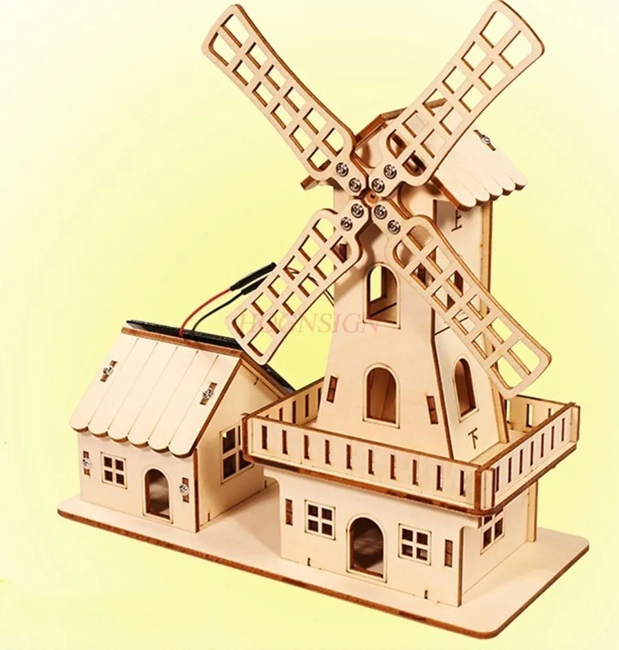 

Technology small production, handmade DIY material package, innovative children's solar windmill model assembly