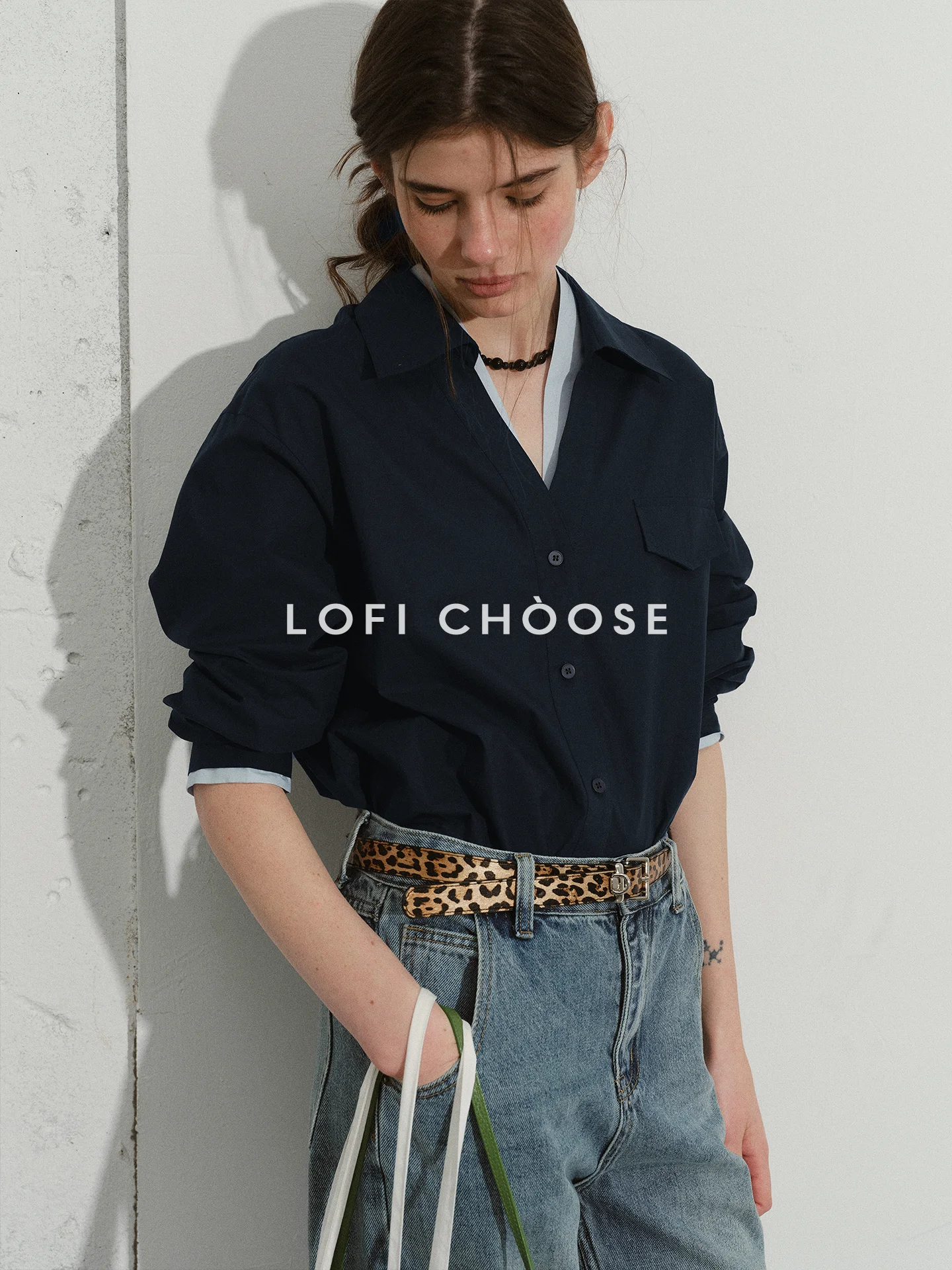 

Lofi Choose Women's Loose Fit Long Sve irt Spring New Sle Pure Cotton Casual Top Color Blo Design V Ne Button Closure