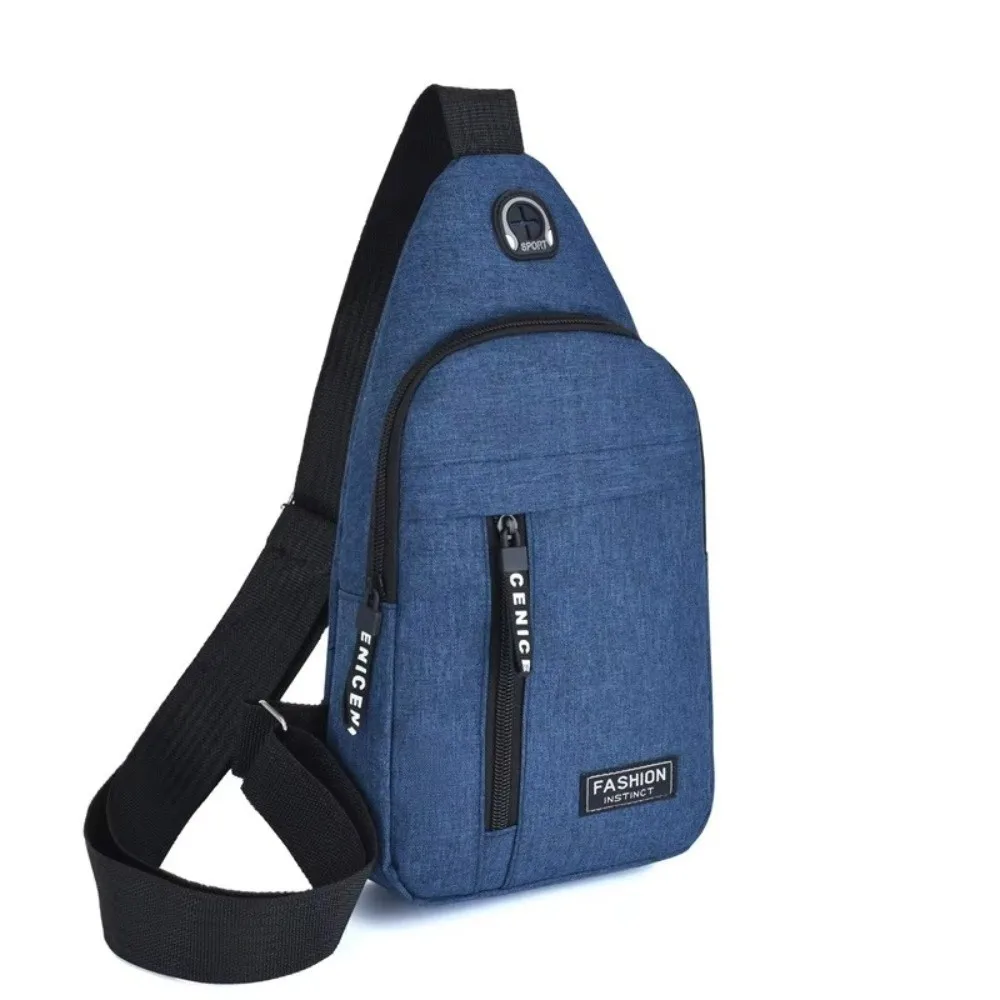 Waterproof Men's Chest Bag Durable Nylon Adjustable Shoulder Strap Waterproof Messenger Bag Earphone Hole Design Multi-pocket