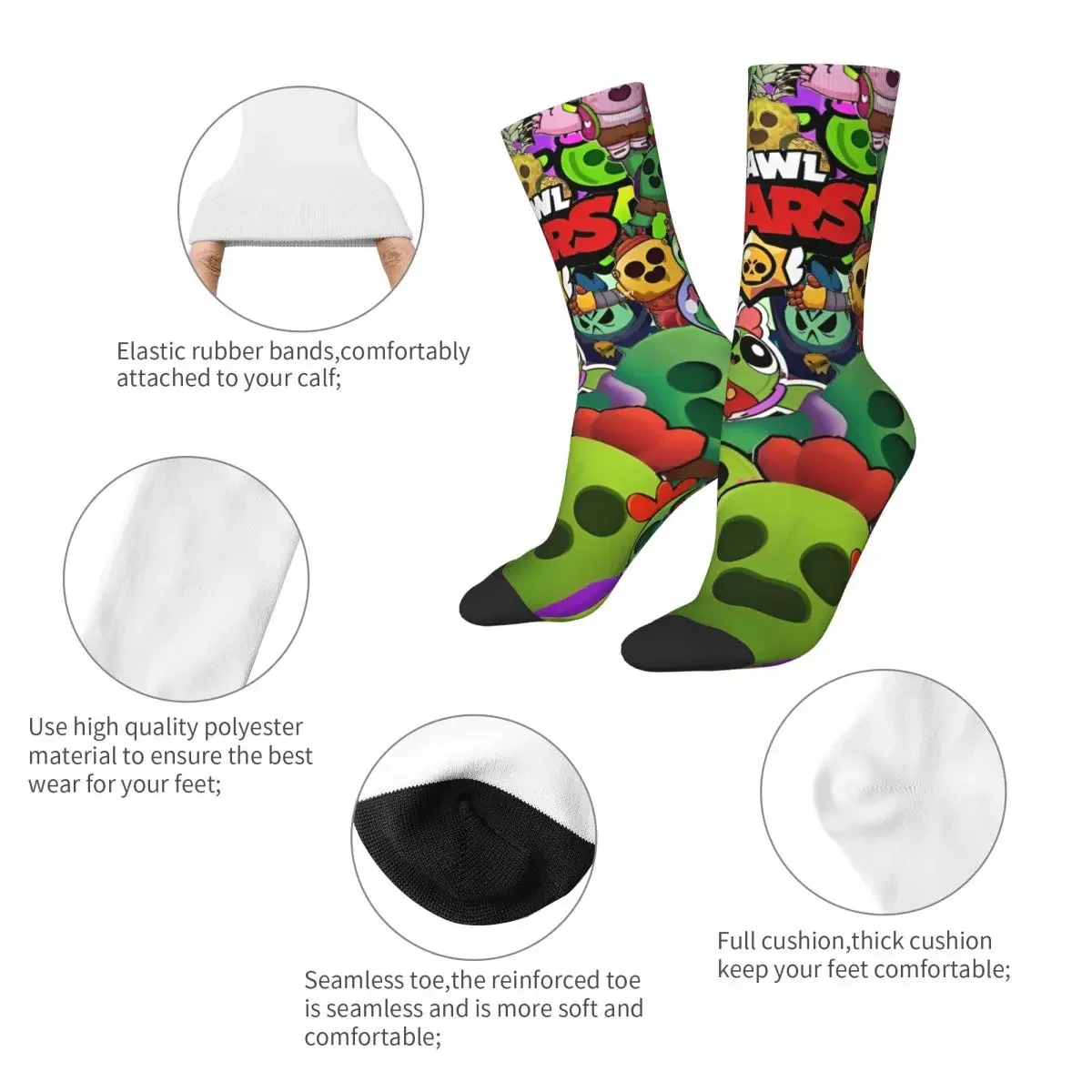 Colorful Spike Brawling-Heros Game Sports Socks Polyester Crew Socks for Women Men Breathable