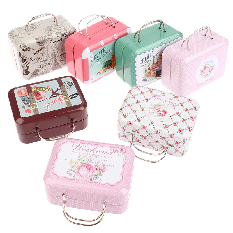 1Pcs Vintage Small Suitcase Storage Tin Metal Candy Box Gift Box Cookie Gift Box Sundries Organizer Storage Cans