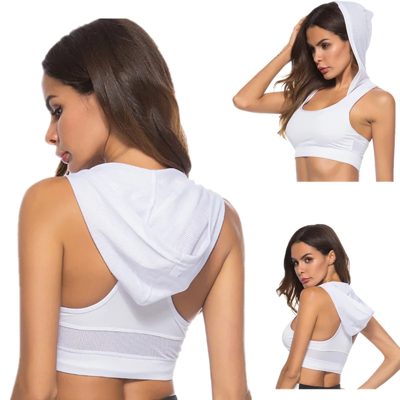 Kamizelka damska Summer Quick Dry Elastic Racerback Fitness Yoga Sports Bra Hooded Crop Top Odzież damska блузка женская