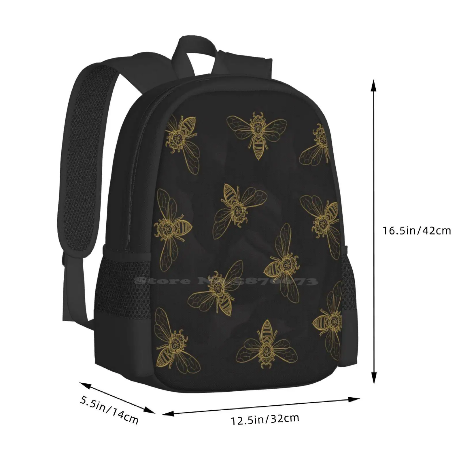 Mochila con diseño de mandalas y abejas para estudiantes, morral con diseño de flores, insectos, zumbidos, Primavera, temporada natural, tinta dorada, negra y amarilla, Hipster Bzz