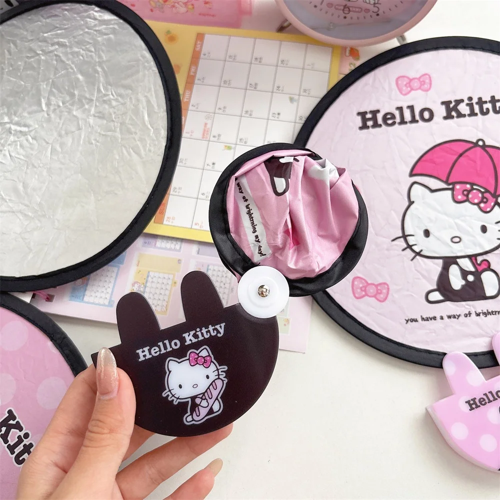 Genuine Sanrio Hello Kitty Summer Sunshade Fans Kawaii Cartoon Portable Foldable Reflective Hand Fans Girly Photo Fill Light Fan image 4
