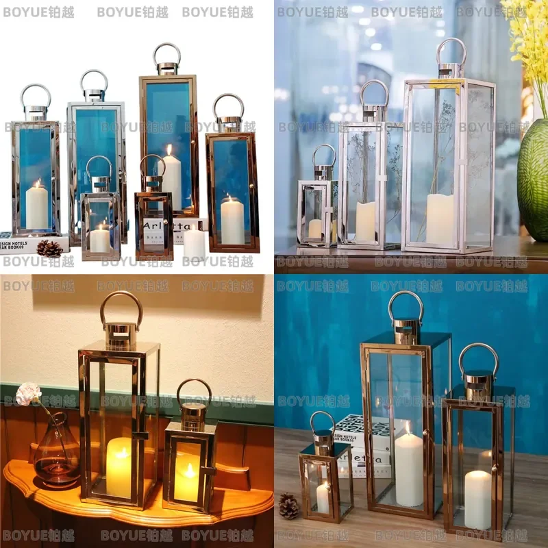 Retro European Stainless Steel Wind Lamp Glass Candle Holder Outdoor Home Decor Ornament Vintage Style Hurricane Lantern