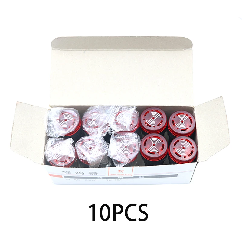 10Pcs AD16 22mm Industrial LED Signal Light with Buzzer Alarm -Color Red/Green/Yellow DC12V DC 24V AC 220V for Control Panel