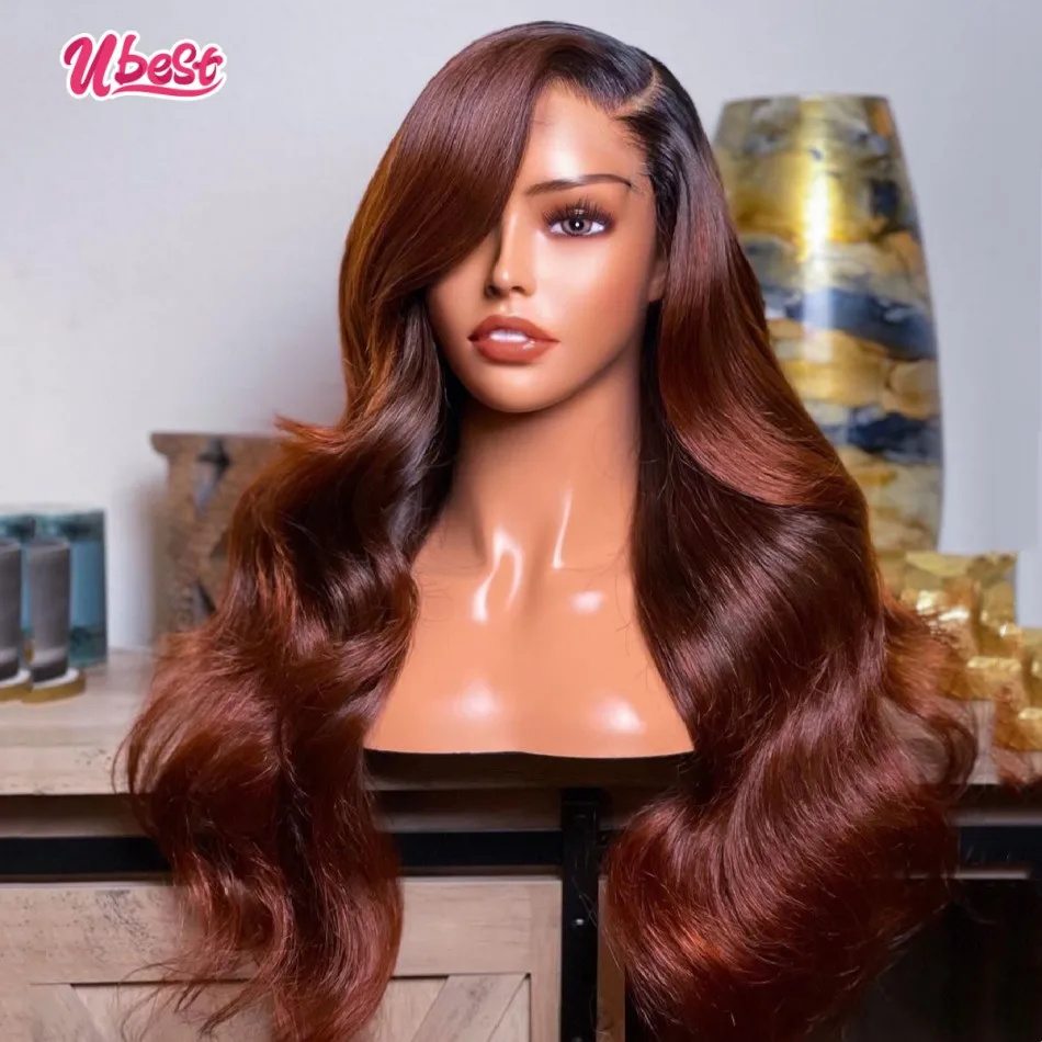 

Ombre Red Brown 13X6 Body Wave Lace Front Wig 30Inch Brazlian Human Hair Wigs Transparent Lace Frontal Wig for Woman Pre Plucked