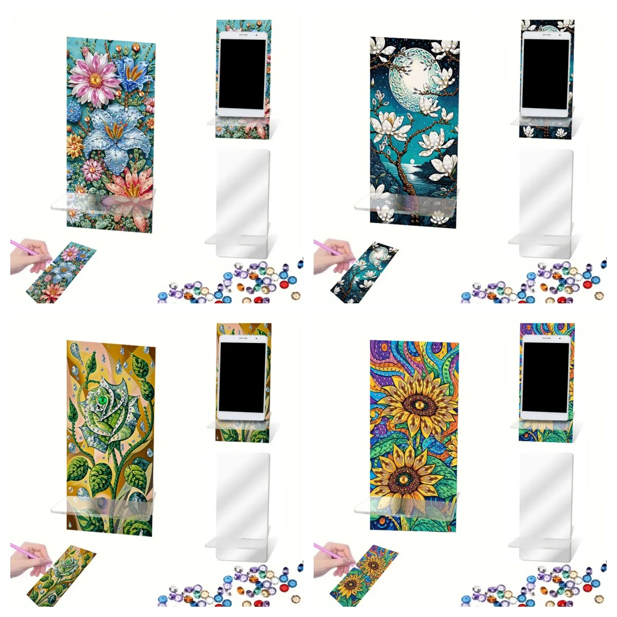 1 Stück DIY Mandala Diamant Kunst Handyhalter Acryl Kristall Strass Telefonständer und Spiegel Bastelsets für den täglichen Gebrauch im Home Office