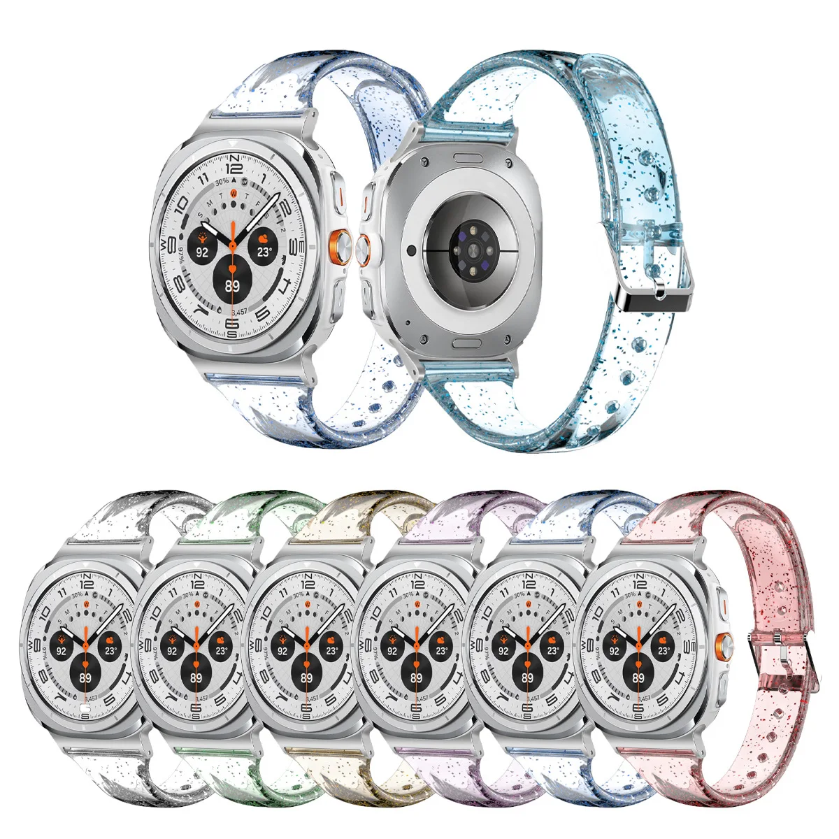 بدلة حزام ساعة من السيليكون الشفاف اللامع لساعة سامسونج 8 Series Glitter TPU Silicone Ultra (47mm) حزام نسائي