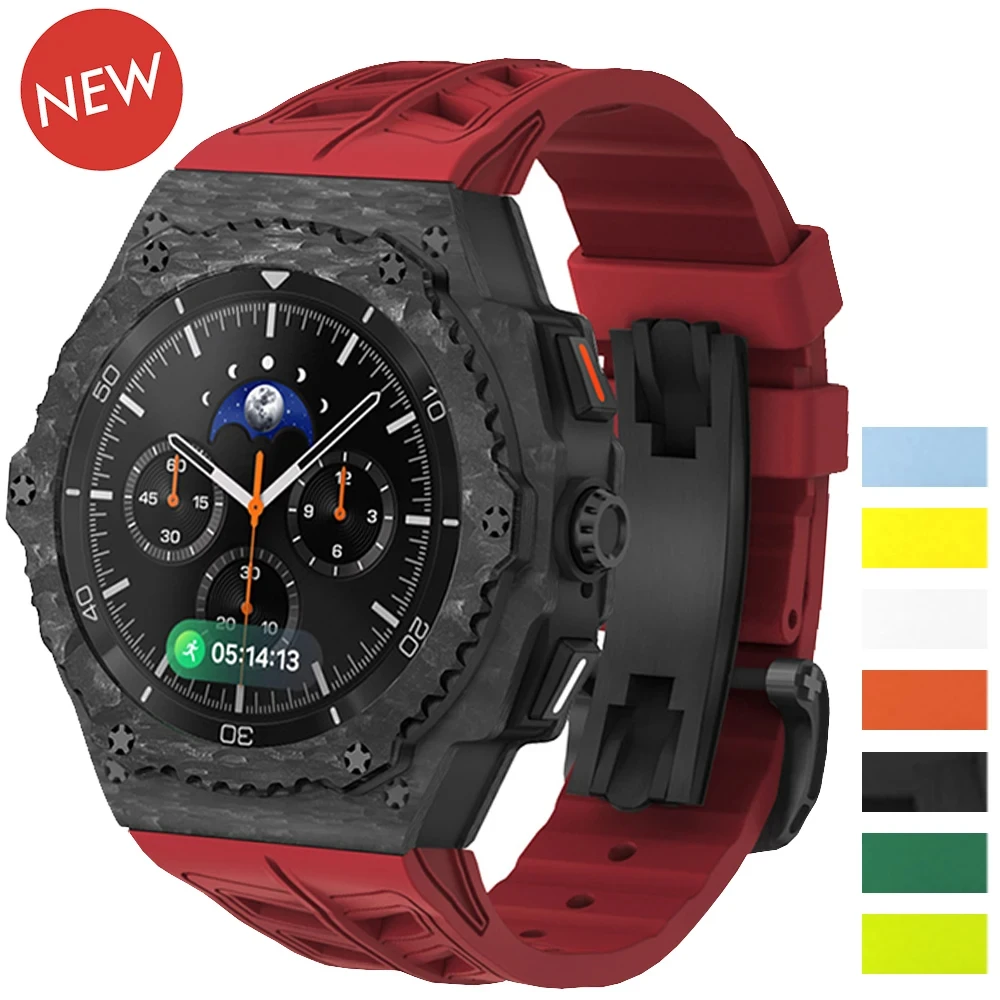 

Luxury Carbon Fiber Modification Kit for Samsung Galaxy Watch 8 Classic 46mm Fluororubber Band for Galaxy Watch 8 44 Accessories