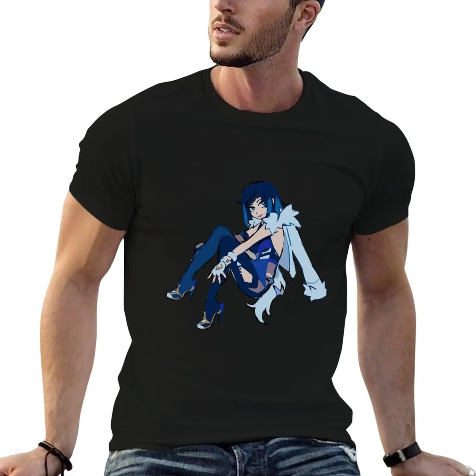 Yelan Blue T-Shirt customizeds graphic tee shirt mens plain t shirts