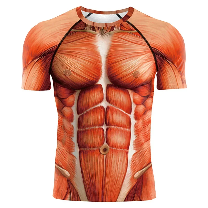 Halloween Muscle Organs 3D Print Sports Quick Dry Breathable Men T-shirt Cosplay Party Street Fun Parent-child Short Sleeve Top