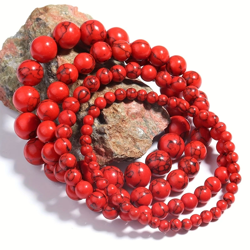 Natural Stone Red Turquoise Bead Bracelet for Healing Calm Energy Protection Harmony Positive Vibes Spiritual Wellness Jewelry