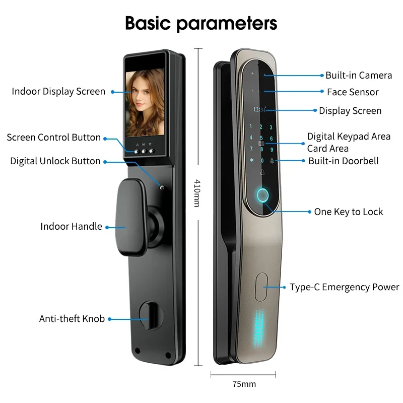 Porta automática Smart Lock, cartão de impressão digital, cartão de identificação, Palm Vein, Reconhecimento Facial, Suporte Remoto, Mobile Phone Unlock Alarm