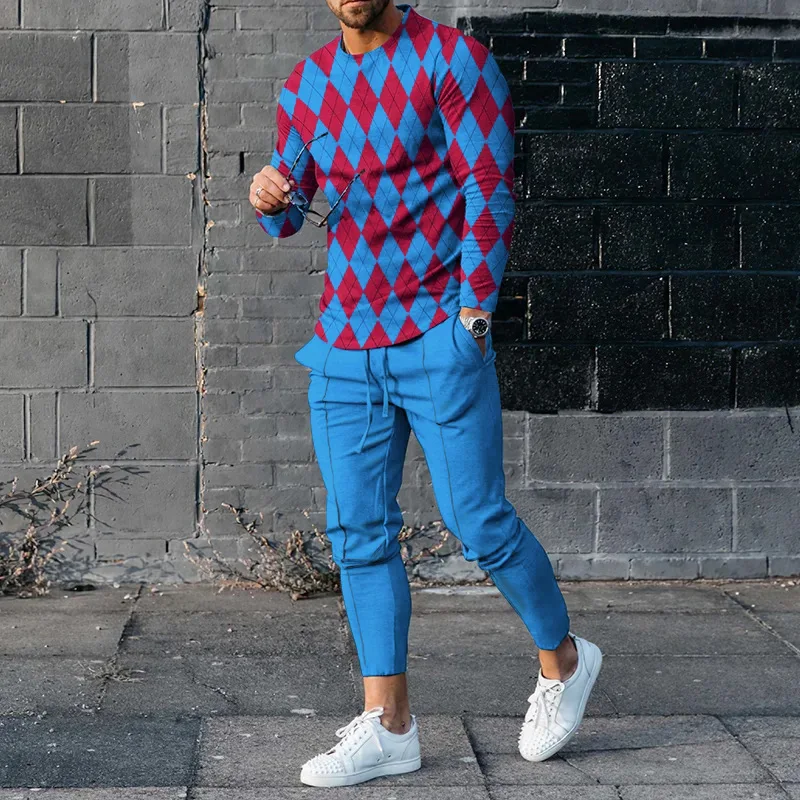 Men Casual Long Sleeve Trousers Tracksuit For Male Sportwear Trendy 3D Print Outfit Oversize Pants Suit Street Two Piece Clothes