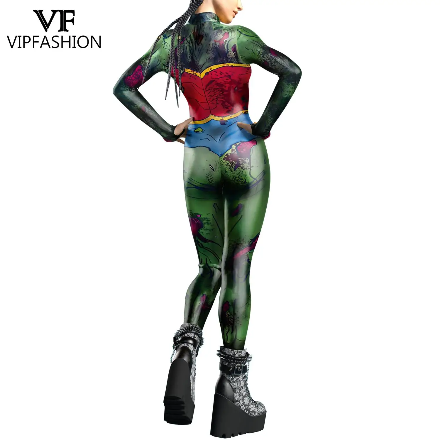 VIP FASHION Woman Superhero Cosplay Costume Front Zipper Movie Zentai Bodysuits Thumb Design Holiday Jumpsuit Burning Man Outfit