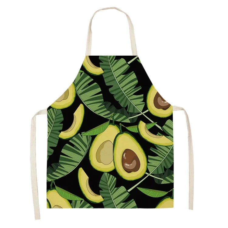 Tropical fruit pear printed flax linen -free apron kitchen oil anti -pollution apron house cleaning tool cooking accessories