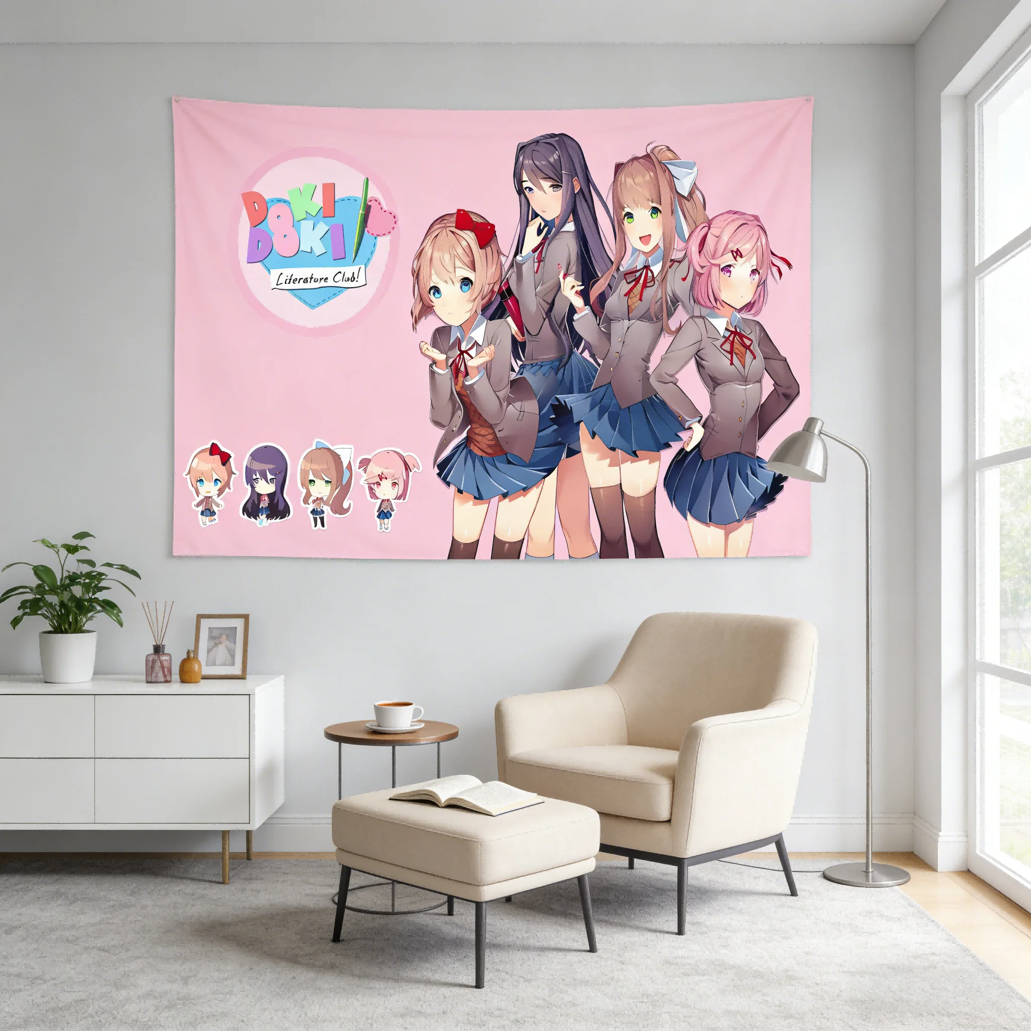 1pc D-Doki L-Literature C-Club Tapestry,  INS Style Cute Anime, Ideal for Bedroom Dorm Game Room, Kawaii Anime Home Wall Decor