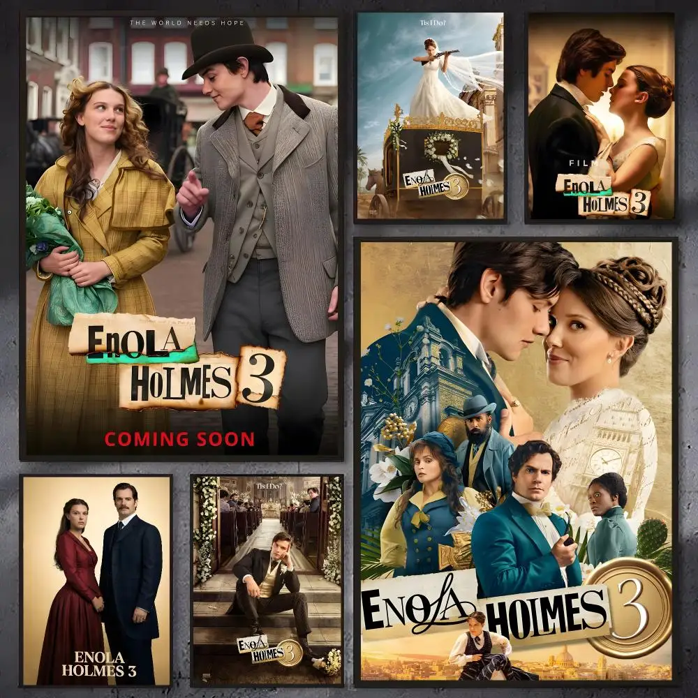 Movie Enola Holmes 3 Poster Self-adhesive Waterproof Paper Sticker Coffee House Bar Room Wall Decor