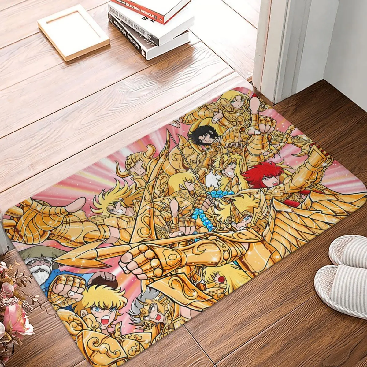 Gold Characters Saint Seiya Knights of the Zodiac Anime Anti-Slip Rug Doormat Kitchen Mat Floor Carpet Welcome Decorative