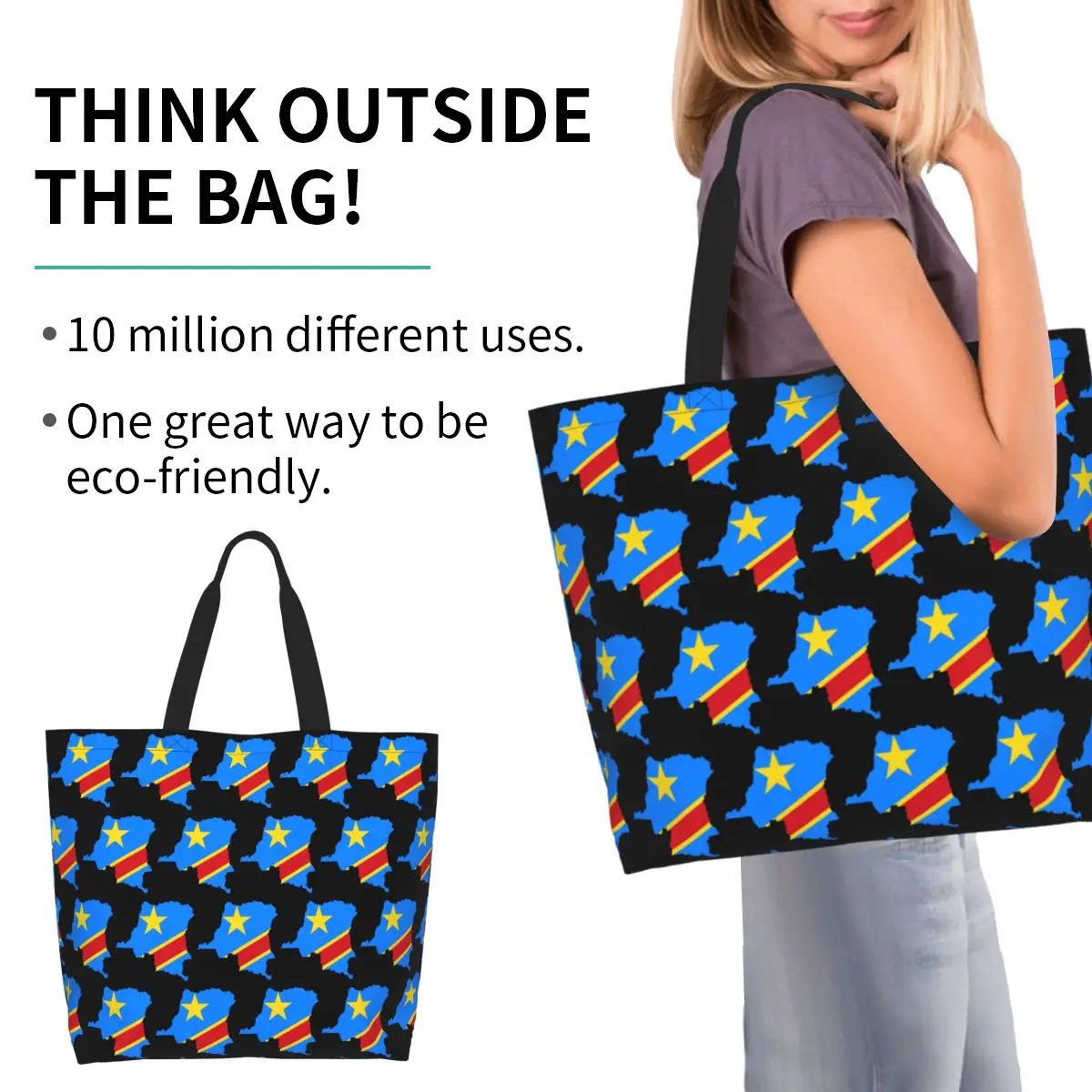 

Flag Map Of The Congo Shopping Tote Bag Canvas Large Capacity Shoulder Bags Shopper Grocery Handbag for Women