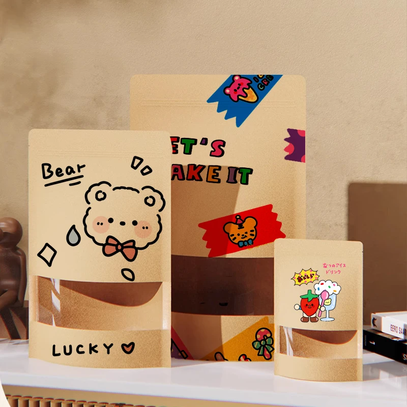 

Индивидуальная печать Коричневая крафт-бумага на молнии с окном для приправ, перца, конфет, упаковочных пакетов для деталей