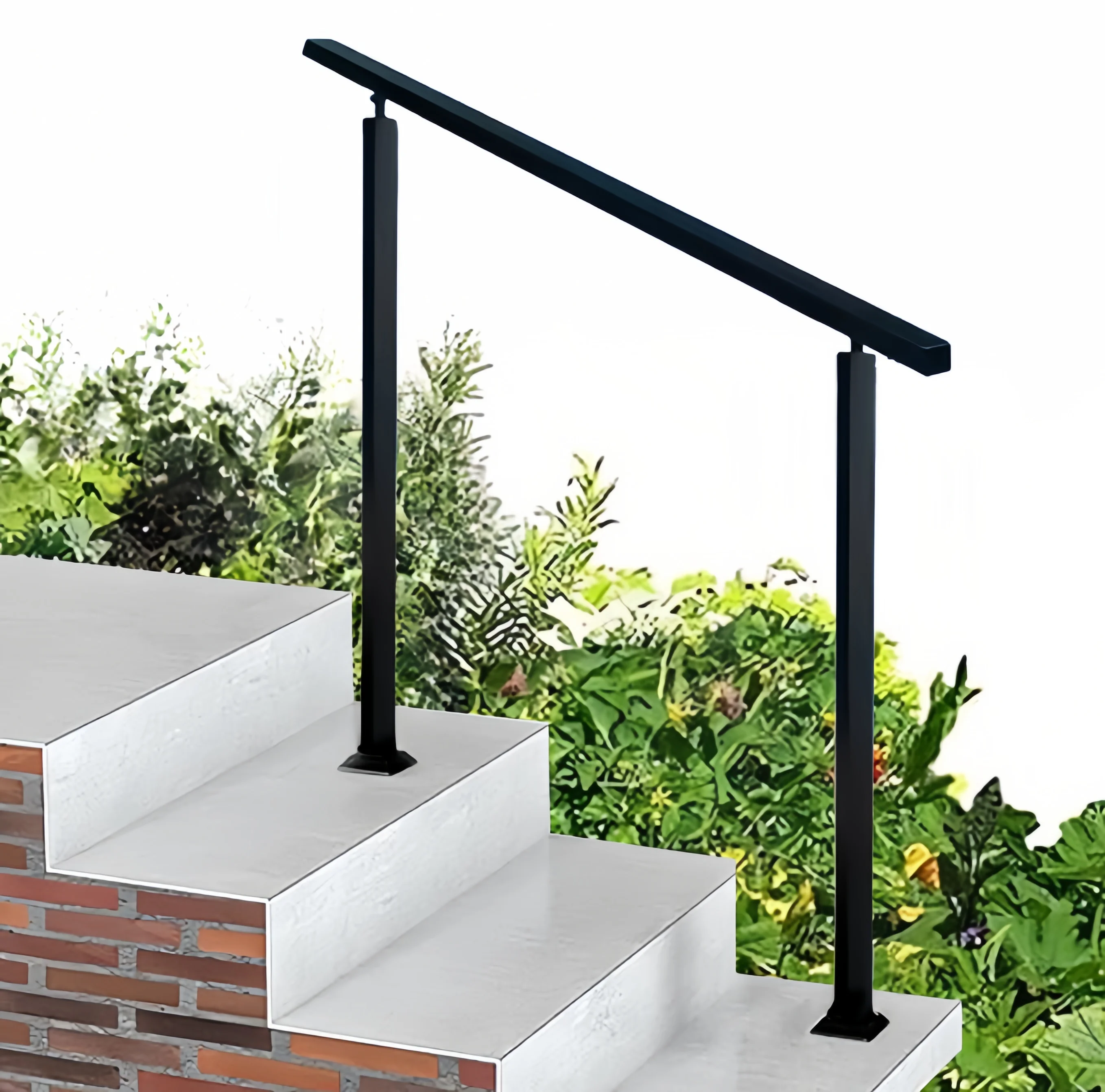 3 Step Handrails for Outdoor Steps, Black Deck Railing Kit Fits 1 to 3 Steps, Outdoor Stair Railing Kit for Concrete, Porch Rail