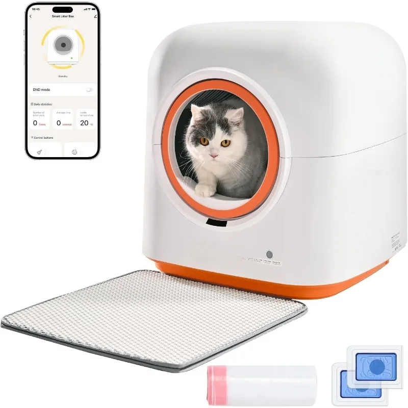 Self-Cleaning Litter Box, Automatic Cat Litter Box With APP Control, Odor-Eliminating, 60L Capacity, Anti-Pinch Safety