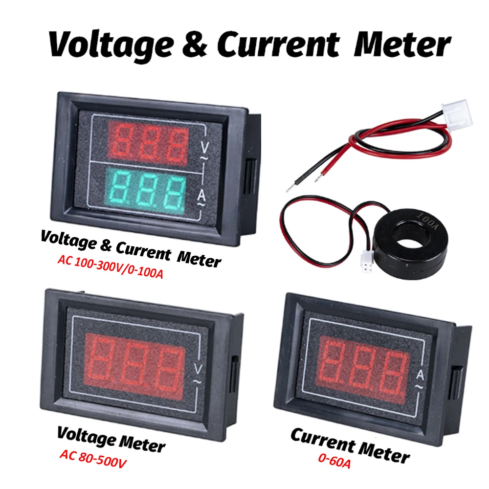 Digital Led Dual Display Voltímetro Amperímetro Tester Detector Medidores de Tensão Atual Calibrar Leitura 0.56 ac 0100v ac 60 v a 500v