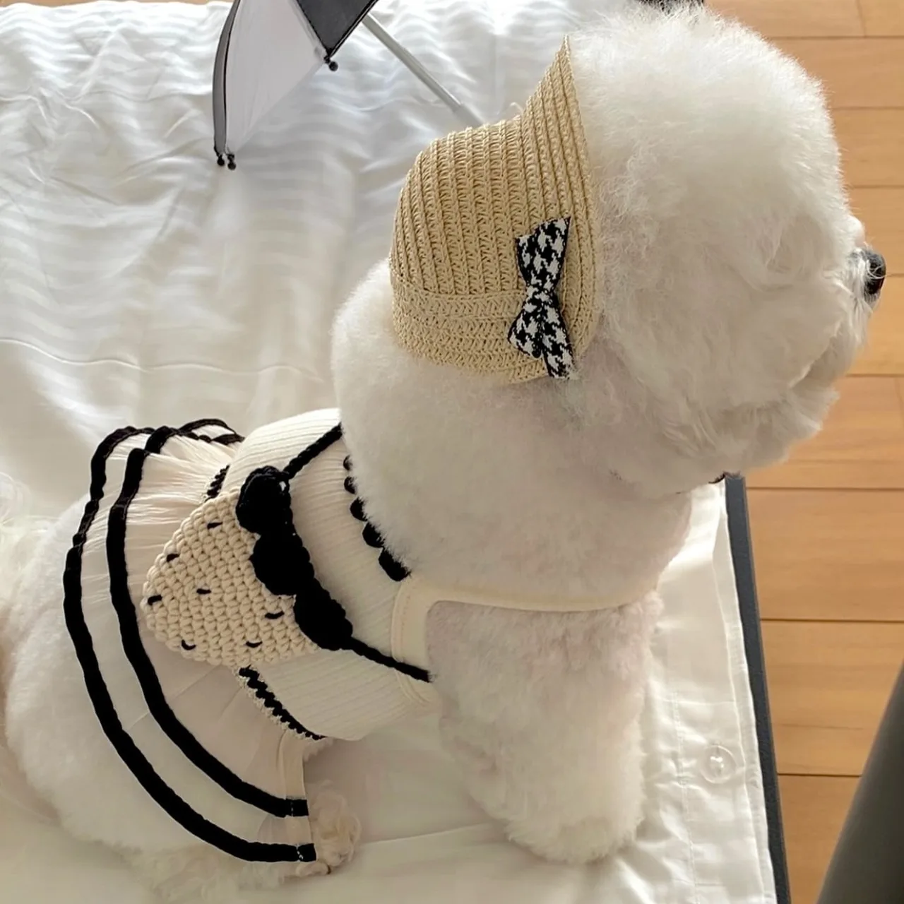 

Poodle Sling Summer Bichon Frise Mesh Dress Teddy Cute Striped Skirt Anti-Shedding Dog Clothes Puppy Birthday Gift